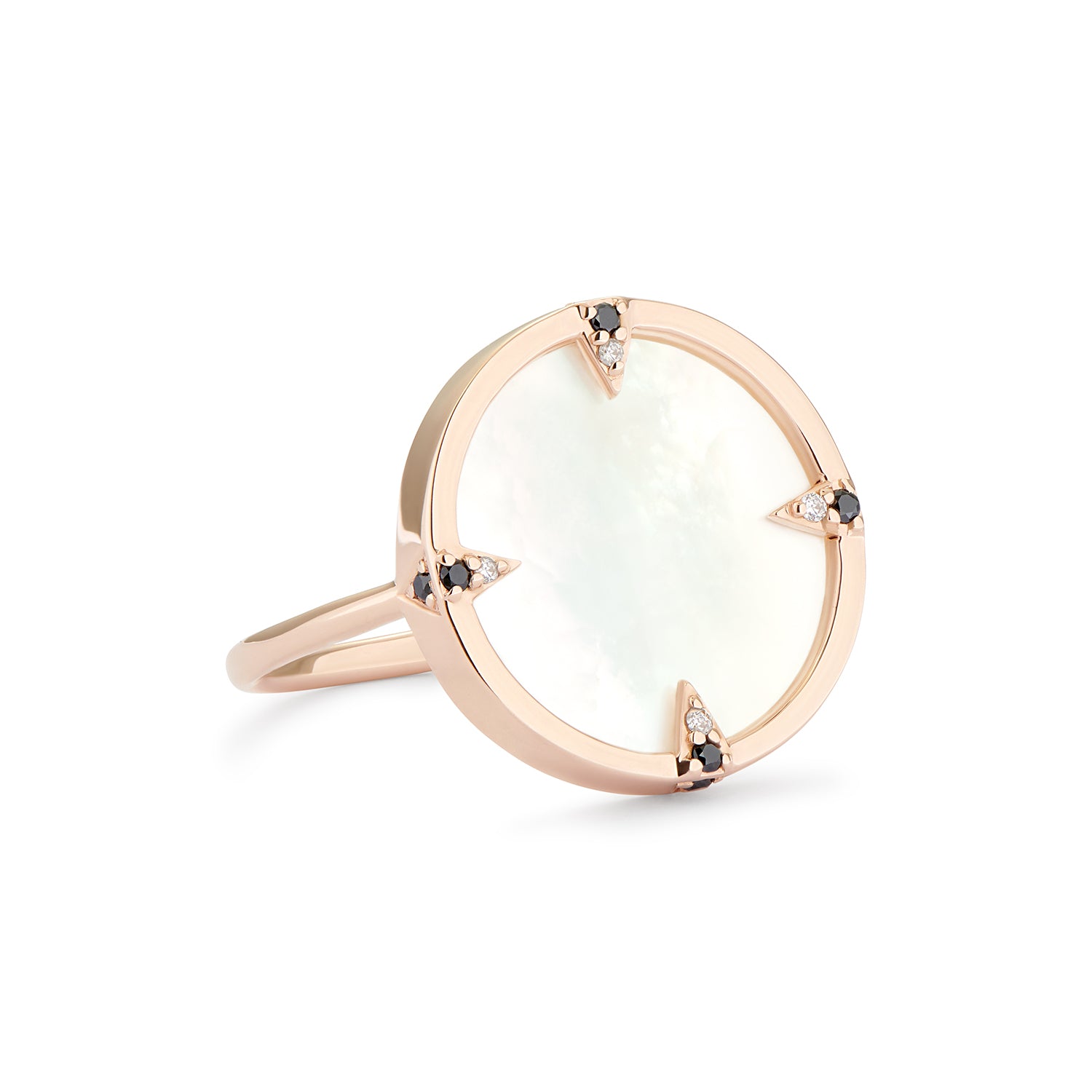 AURA RING WHITE MOTHER OF PEARL WITH BLACK AND GREY DIAMONDS – SAMANTHA TEA