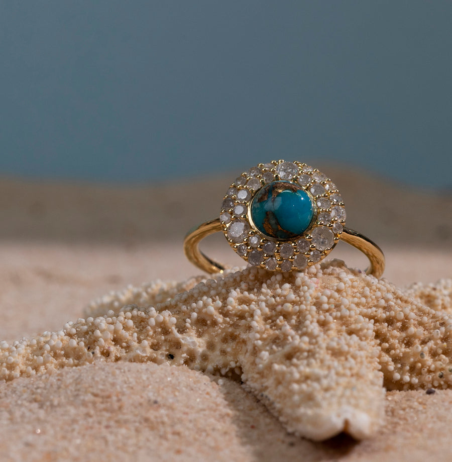 SEDONIE RING PERSIAN TURQUOISE & GREY DIAMONDS